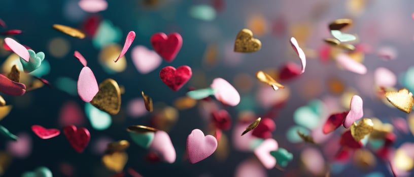 The colorful hearts cascading in a joyful, festive celebration atmosphere. photo