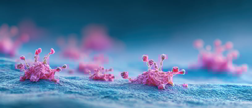 The microscopic view of viruses displaying intricate structures and vibrant colors. photo
