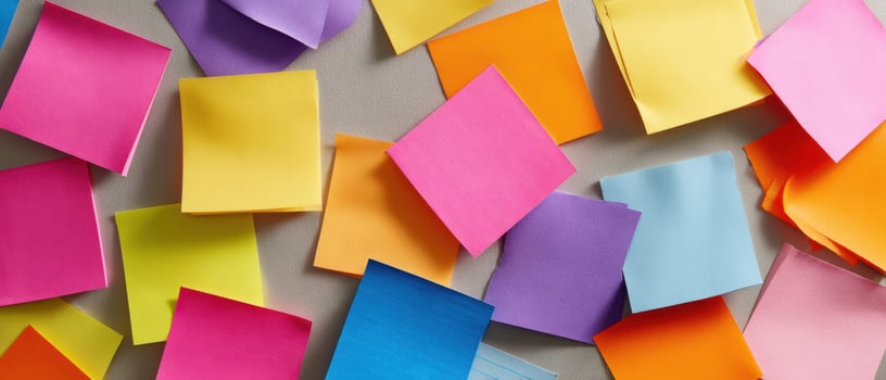 The vibrant arrangement of colorful sticky notes for creative brainstorming. photo