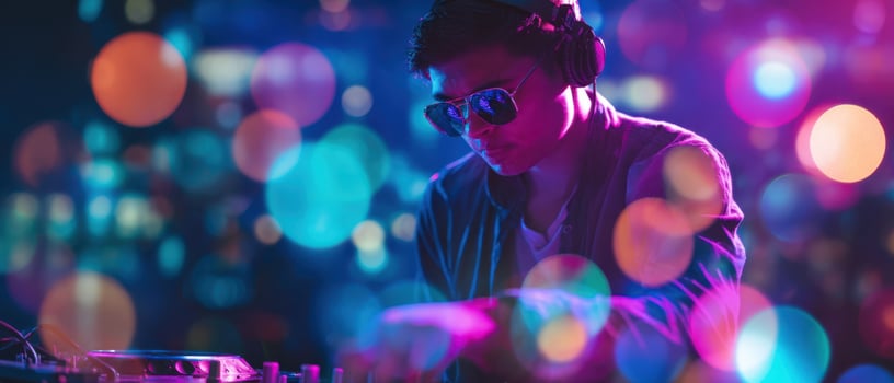 The DJ creating an electrifying atmosphere in a vibrant nightlife setting. photo