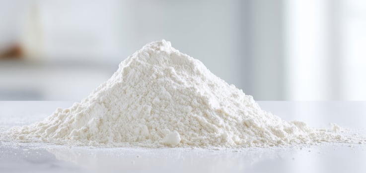 The mound of flour ready for baking delicious homemade recipes. photo