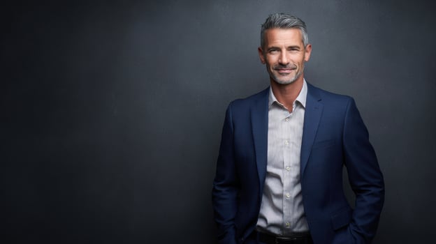 The confident businessman in a professional suit with a friendly smile. photo