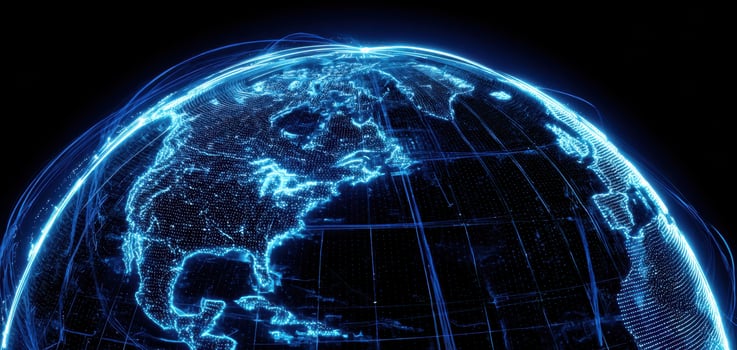 The luminous globe showcasing digital connectivity and data visualization. photo