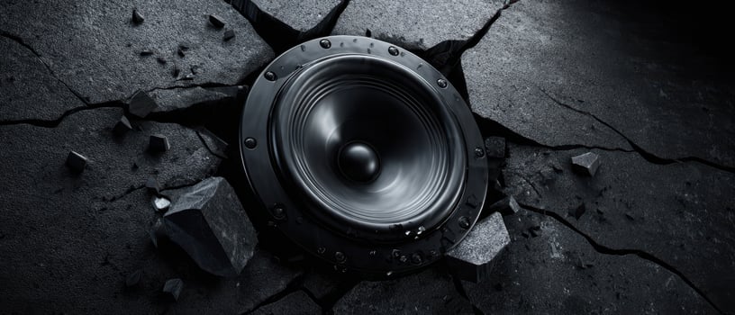 The Impact of a Powerful Speaker Emerging from Cracked Concrete Surface photo