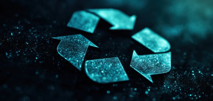 The glowing recycling symbol representing sustainability and environmental awareness. photo