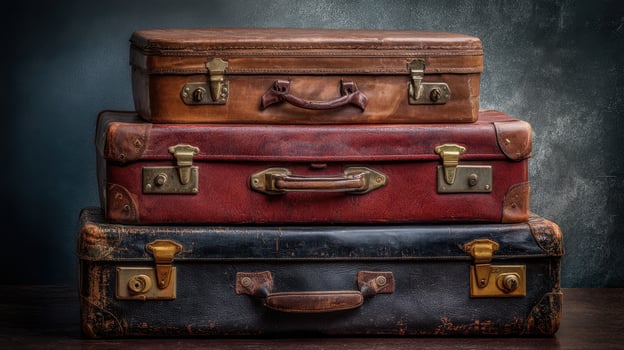 The Vintage Suitcases Stacked in a Stylish Arrangement for Travel Enthusiasts photo