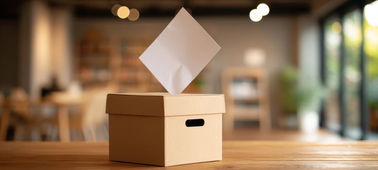 The ballot box waiting for votes in a modern office environment. photo