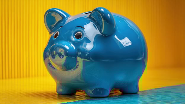 The vibrant blue piggy bank representing savings and financial security. photo