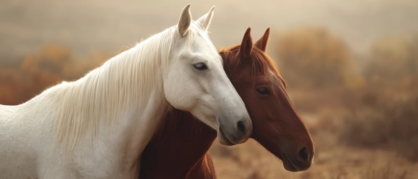 The horses demonstrating companionship in a serene countryside setting photo