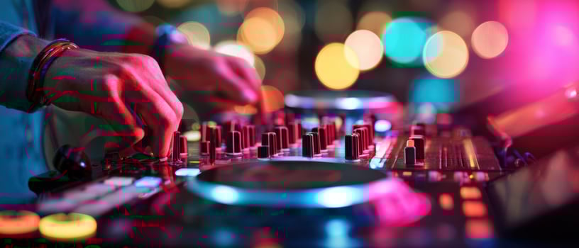 The DJ mixing energetic beats at a vibrant club event. photo