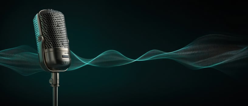 The Retro Microphone Capturing Sound Waves in a Dark Studio Setting photo