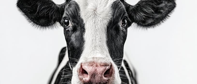 The striking portrait of a black and white dairy cow in a studio setting. photo