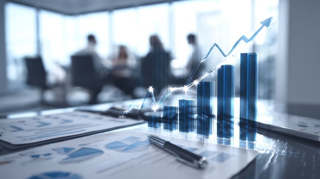 The upward trend of business growth depicted through a digital graph analysis. photo