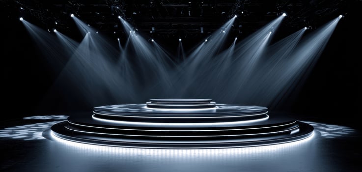 The modern stage illuminated by dramatic lighting for stunning performances. photo
