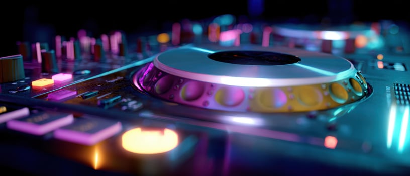 The vibrant DJ controller illuminating the nightlife with vivid colors and sound. photo