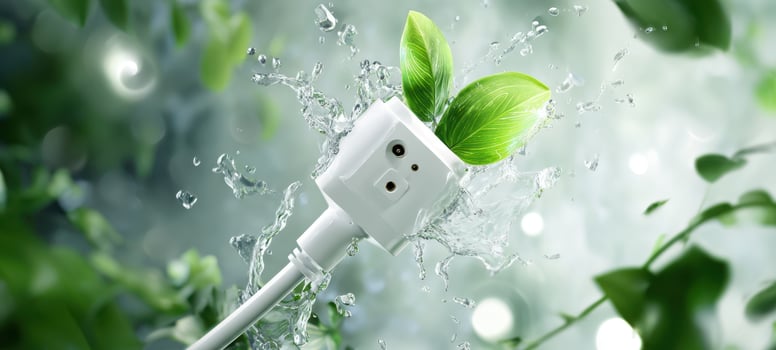 The Eco-Friendly Plug Surrounded by Splashing Water and Green Leaves photo