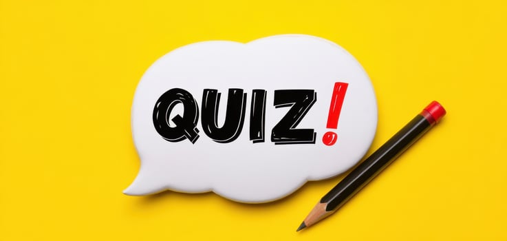 The Quiz Bubble and Pencil on a Vibrant Yellow Background photo