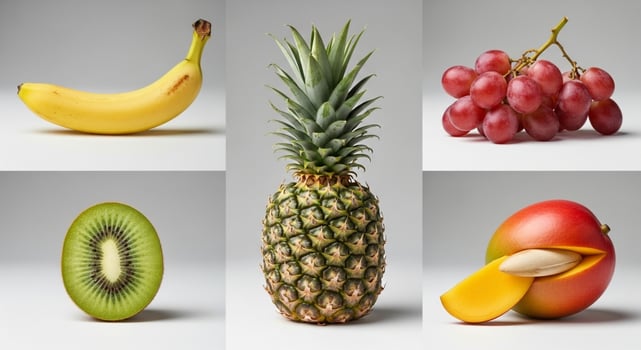Selection of fresh tropical fruits isolated on white background photo
