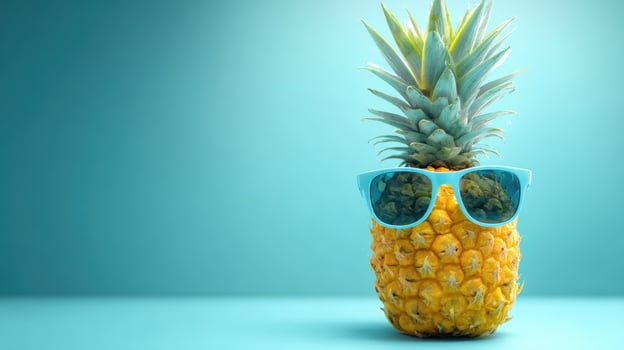 The Pineapple Wearing Blue Sunglasses Against a Light Background photo