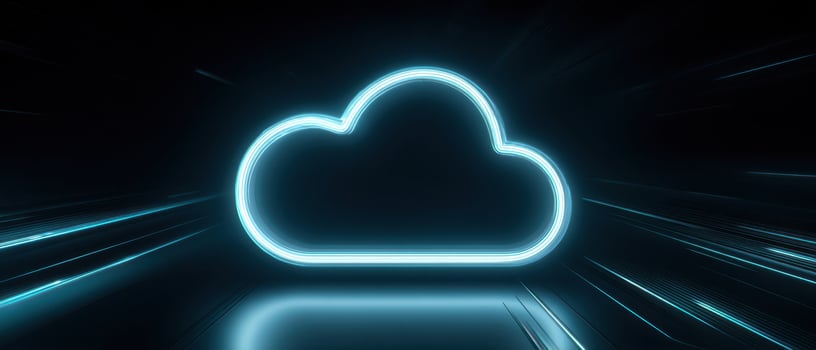 The glowing cloud symbol representing digital connectivity and data storage. photo