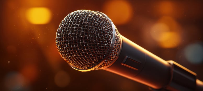 The detailed microphone capturing sound in an atmospheric concert setting photo