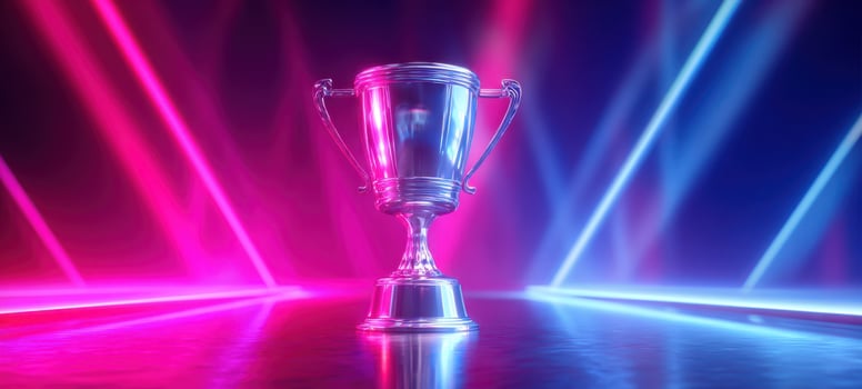 The sparkling trophy symbolizing victory and achievement in a colorful setting. photo