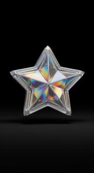 A sparkling crystal star with rainbow refractions on a dark background photo