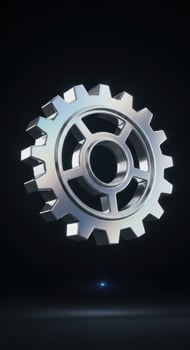 Polished metal gear cogwheel on a dark futuristic background photo