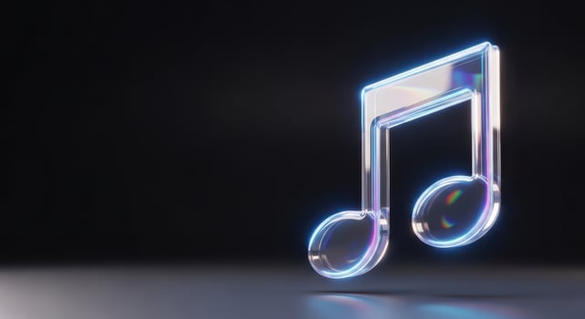 Glowing musical note symbol on a dark background photo