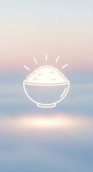 Minimalist outline of rice bowl against a soft pastel sky background photo