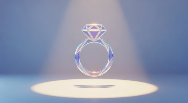 A sparkling diamond ring with a geometric band on a light background photo