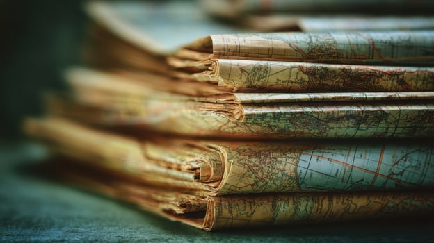 The collection of vintage maps showcasing detailed geographical features and history. photo