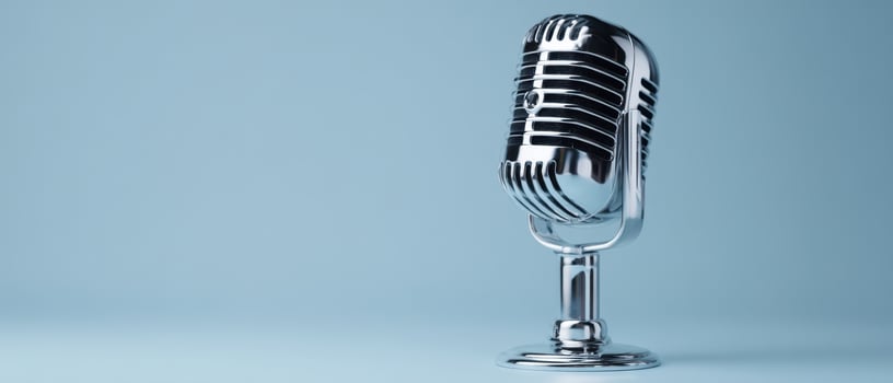 The polished vintage microphone poised for a captivating recording session. photo