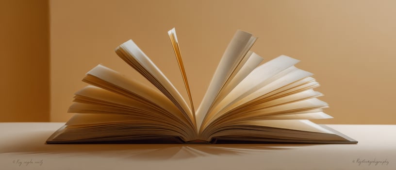 The open book showcasing its beautiful pages against a warm background. photo