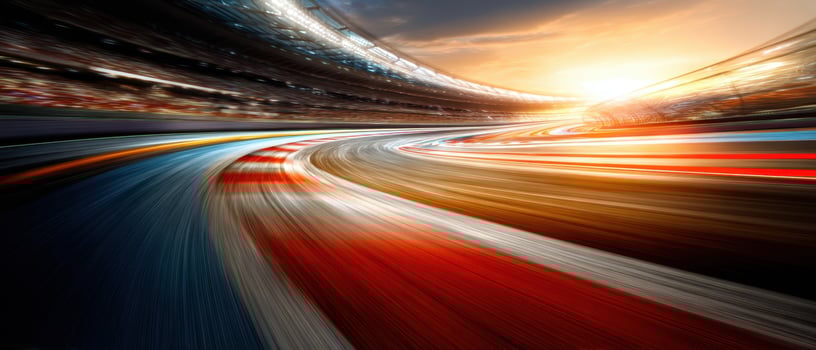 The dynamic racing track illuminated by a stunning sunset backdrop. photo