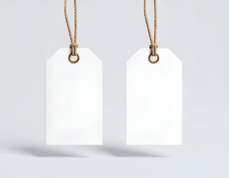 Two blank tags hang ready for your brand, a chic way to showcase pricing or product details today photo