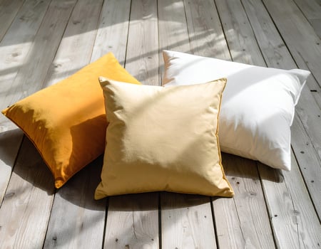 Elegant soft cushions in sunshine create a cozy atmosphere and add a touch of style to your home photo