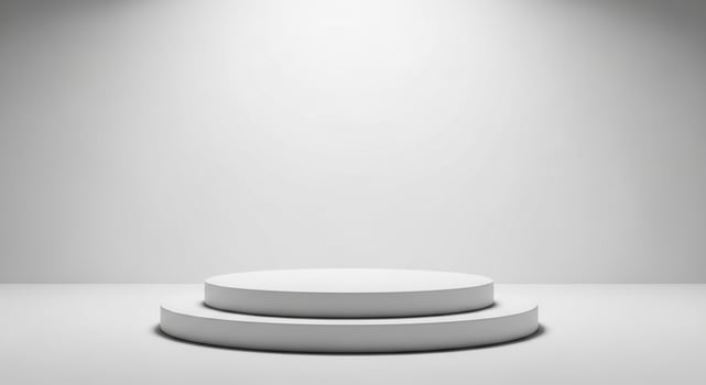White Circular Pedestal Stage with Spotlight Illumination podium round photo