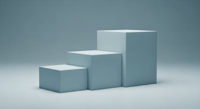 Three light blue geometric cubes arranged in ascending steps shape object photo
