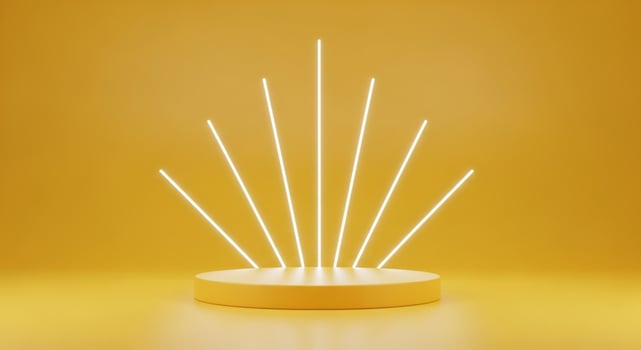 Yellow podium with radiating white neon light lines stage platform photo