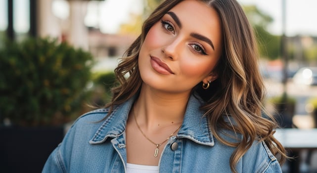 Beautiful young woman with long hair and a denim jacket photo