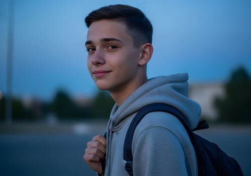 Gen Z's quiet confidence captured in a moment of youthful contemplation photo