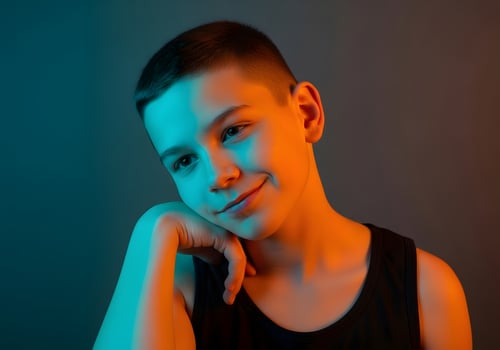Gen Z introspective portrait showcasing modern vibrant lighting and subtle self assured expression photo