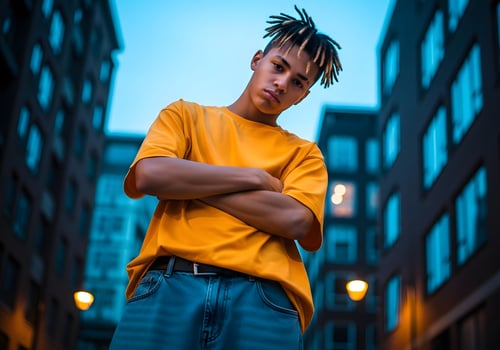 Urban youth expression, embodying gen Z confidence and modern street style, showing individuality photo