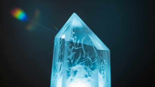 A crystal with a rainbow light shining on it photo