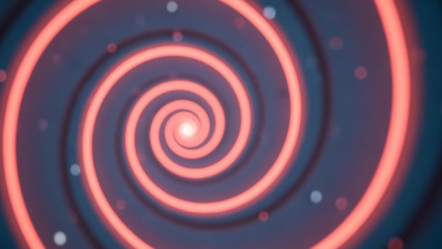 A red and pink spiral is shown in the background photo