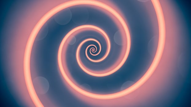 A spiral with bright blue and pink lights photo