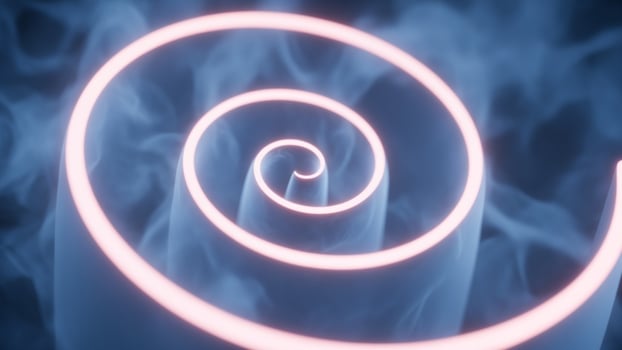A spiral is shown in the middle of a blue background photo