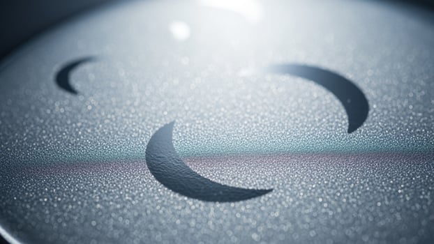 A close up of a silver object with a crescent moon on it photo