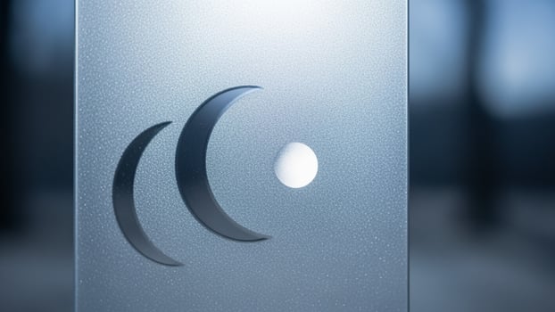 A close up of a frosted glass door with a c photo